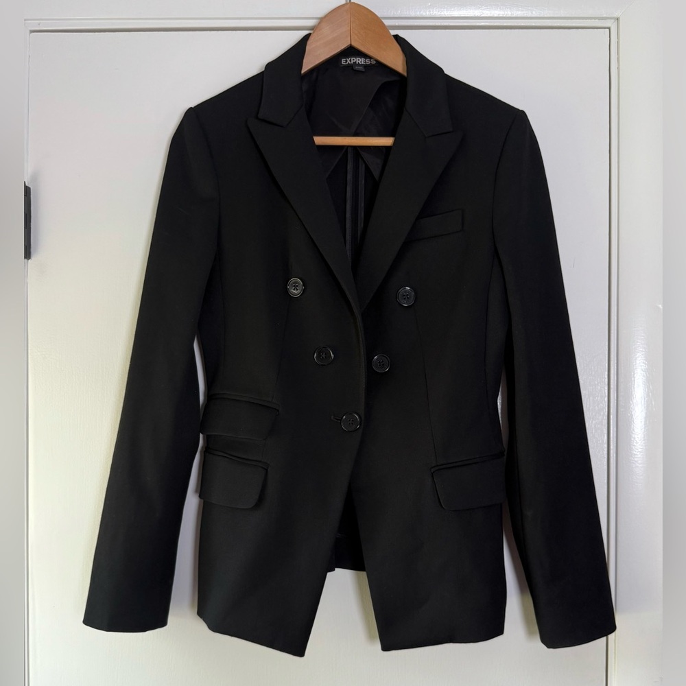 Express Classic Double Breasted Solid Black Blaze… - image 2
